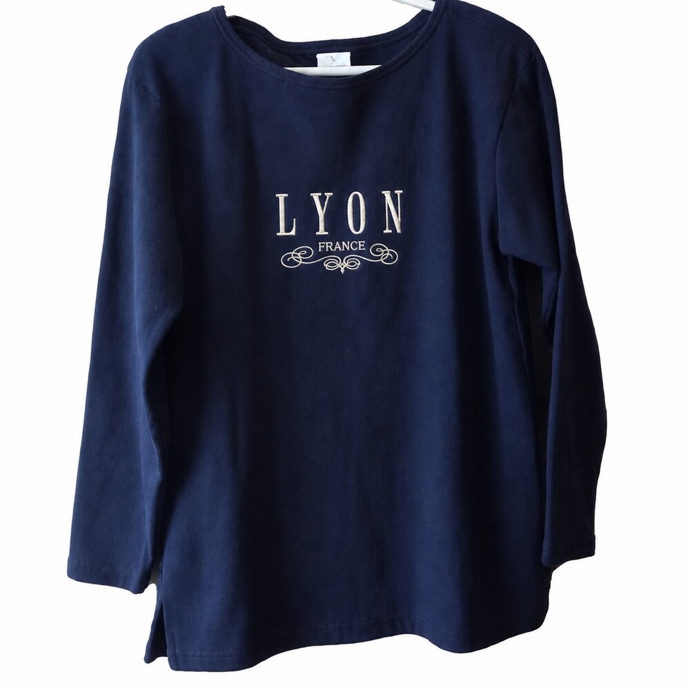 Vintage Lyon France Alma Mater Graphic Sweatshirt Sweater Blue Size Medium